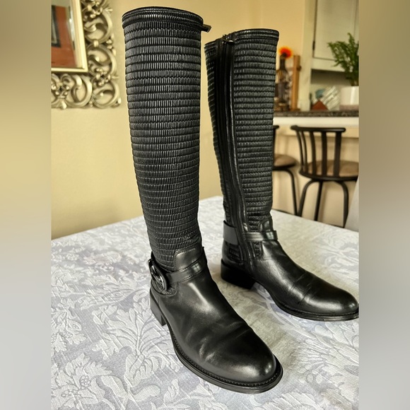 Aquatalia Pleated Accent Leather Knee-High Boots - Picture 6 of 12
